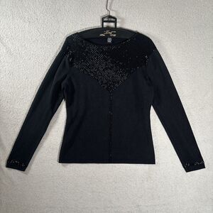Lauren Hansen Long Sleeve‎ Top Black Size XL Silk Nylon Sequins Swifty